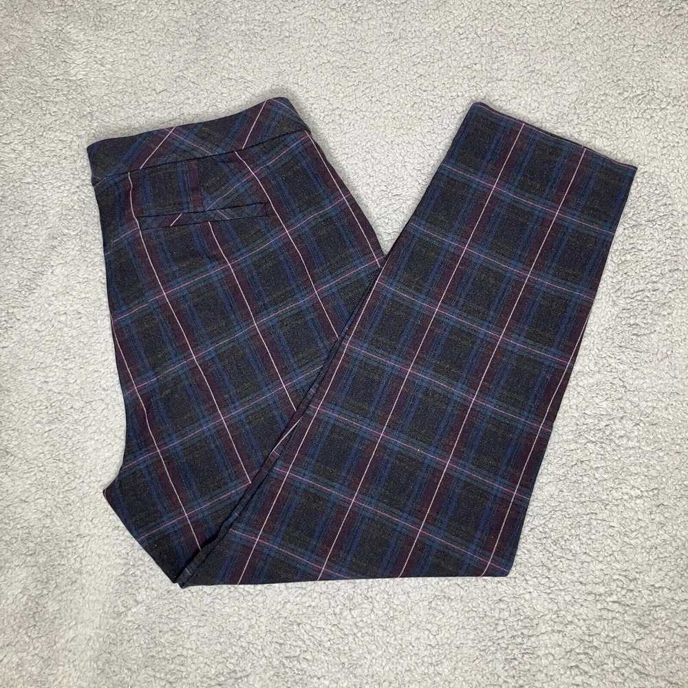 J. Jill Pants 14 Stretch Gray Jewel Gem Toned Tartan Plaid Chino Slacks Soft EUC - Picture 1 of 9